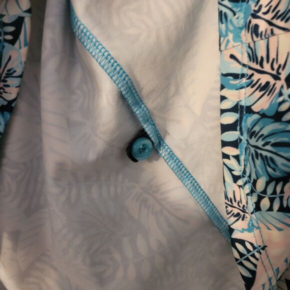 Kyodan Long Sleeve Golf Polo Top Blue Multi UPF 50+ Tropical Print Large - Picture 6 of 8